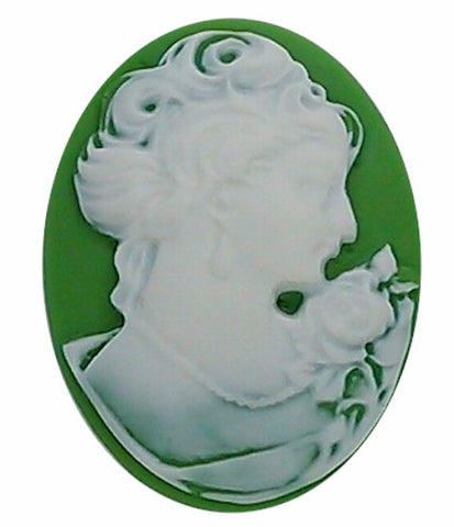 40x30mm Green and White Woman with Short Hair Resin Cameo cabochon  S2134