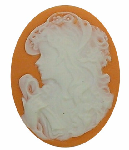 40x30mm Light Orange and White Woman with Scarf Resin Cameo Cabochon S2138