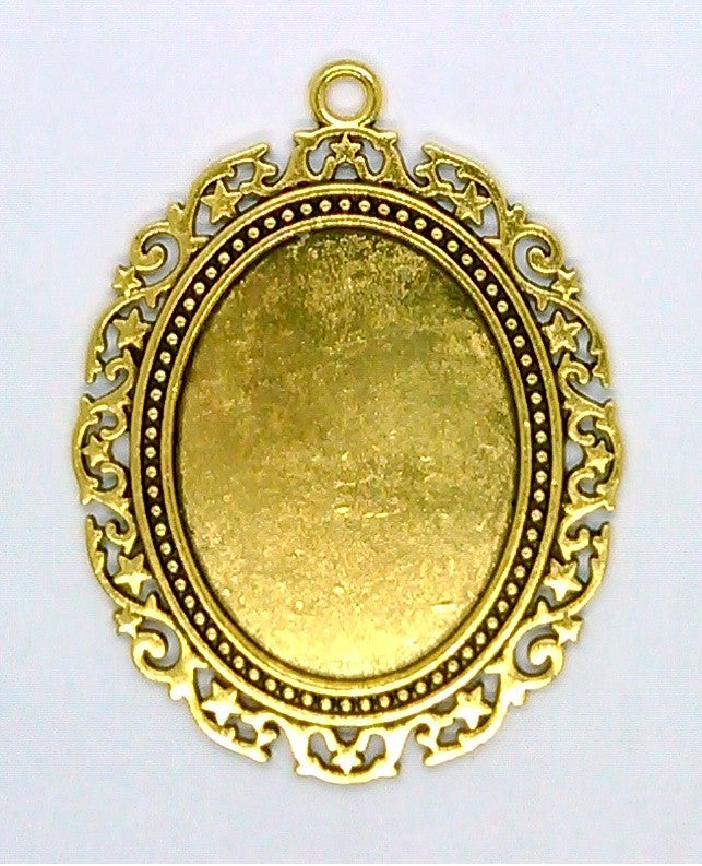 40x30mm Antique Gold Cabochon Pendant Setting with ring S2148