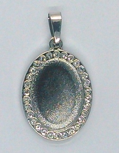 18x13mm Rhinestone cameo setting Bright Silver cabochon frame with bail S2151