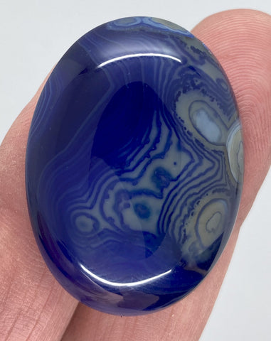 40x30mm Cobalt Blue Dyed Banded Agate Oval Flat Back Cabochon S2197A