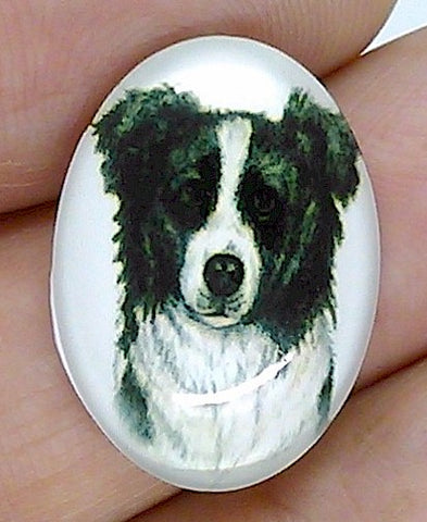 25x18mm Border Collie Dog Glass Cabochon Cameo Jewelry Finding S2208
