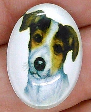 25x18mm Jack Russell Terrier Glass Dog Cabochon Cameo Jewelry Finding S2215