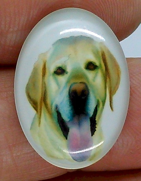 25x18mm Happy Yellow Lab Dog Glass Cabochon Cameo Jewelry Finding S2221