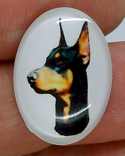 25x18mm Doberman Pinscher Dog Glass Cabochon Cameo Jewelry Finding S2223
