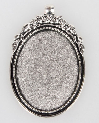 40x30mm Antique Silver Cabochon Pendant Frame Setting with Large Bail S2226