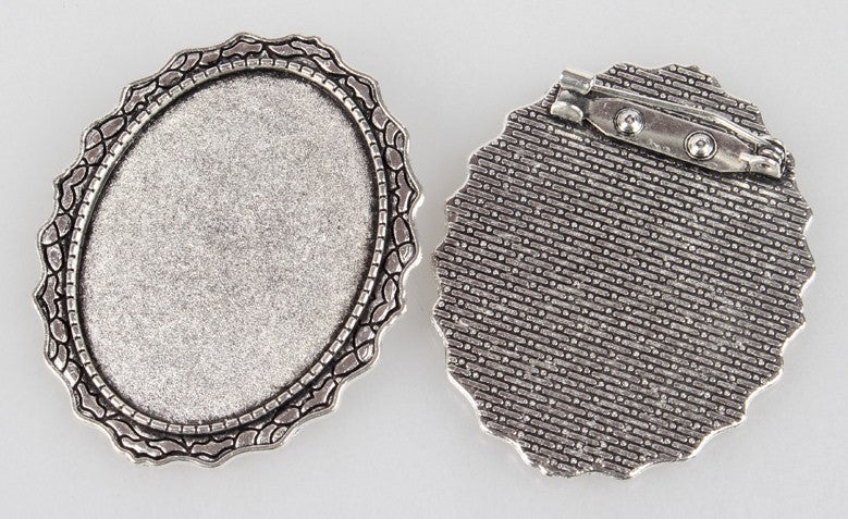 40x30mm Antique Silver Cabochon Cameo Brooch Setting with Pin S2228