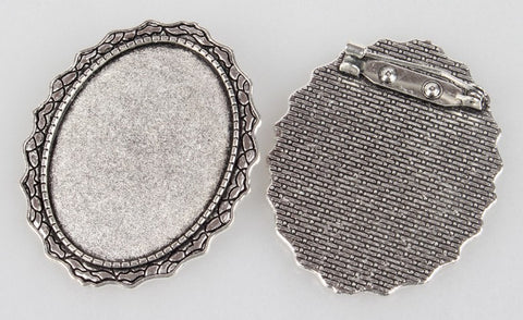 40x30mm Antique Silver Cabochon Cameo Brooch Setting with Pin S2228
