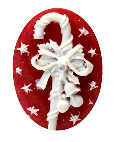 25x18mm Christmas Holiday Candy Cane Red White Resin Cameo Cabochon S4003