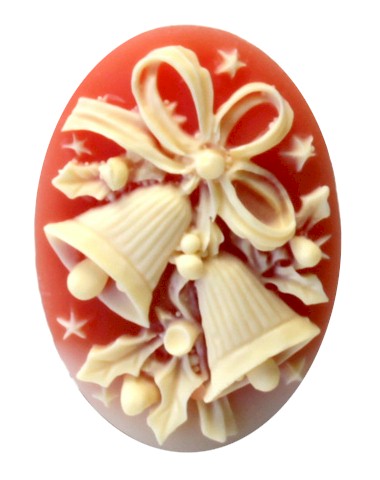 25x18mm Christmas Holiday Bells Carnelian Ivory Cameo Cabochon S4005