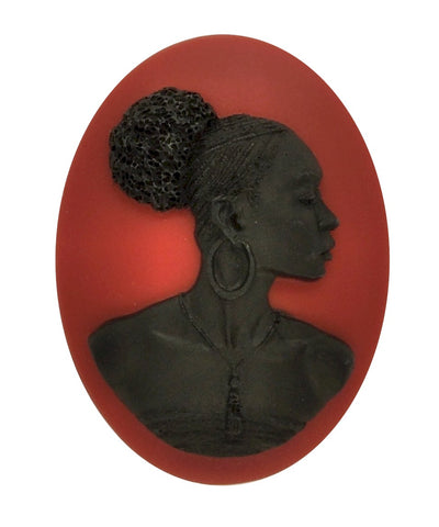 40x30mm African American Black Woman Resin Cameo Cabochon Red S4039