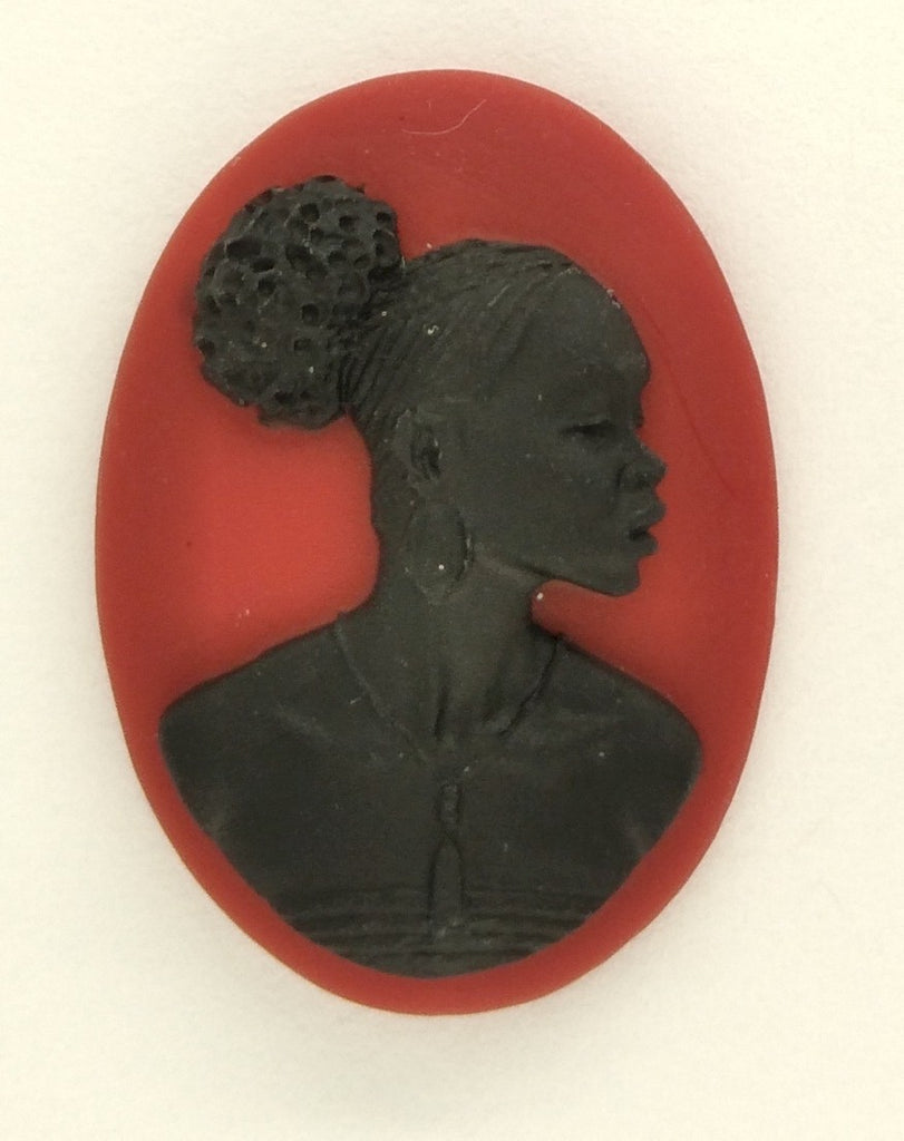 25x18mm African American Black Woman Resin Cameo Cabochon Red S4040