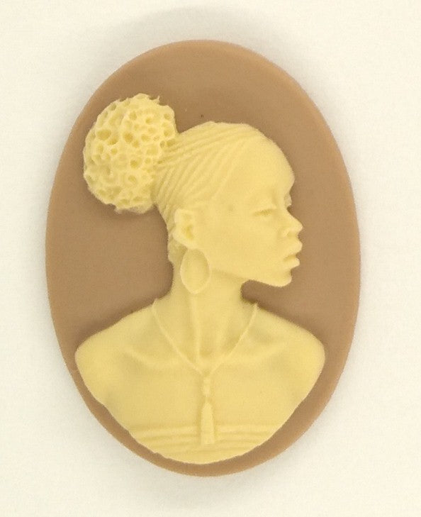 25x18mm African American Black Woman Resin Cameo Cabochon Tan ivory S4043