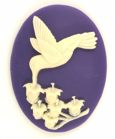 40x30mm Hummingbird Lily of the Valley Purple Crème Resin Cameo Cabochon S4045