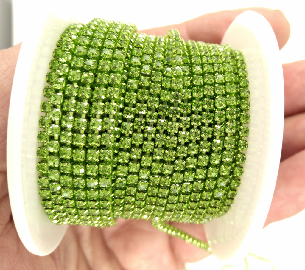 1 YARD 2mm Bright Green Rhinestone Chain Crystal Trim Cup Chain S4055