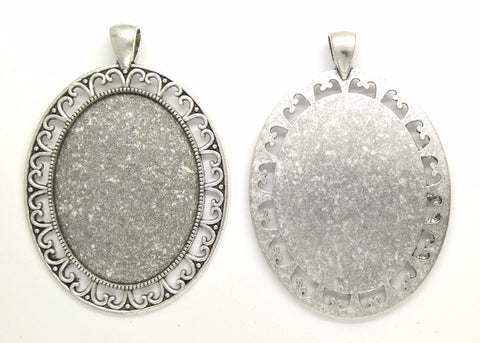 40x30mm Antique Silver Cabochon Pendant Frame Setting with Large Bail S4062