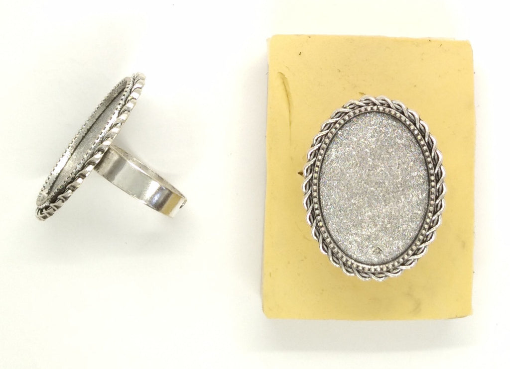 25x18mm Antique silver adjustable finger ring glue in setting jewelry finding S4070