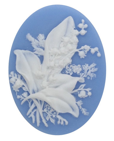 40x30mm lily of the Valley Flower Bouquet Blue White Garden Resin Cameo S4075