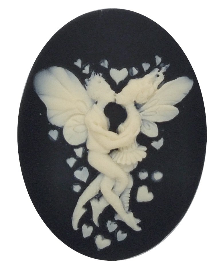 40x30mm Kissing Fairies In Love Black and ivory Resin Cabochon S4076
