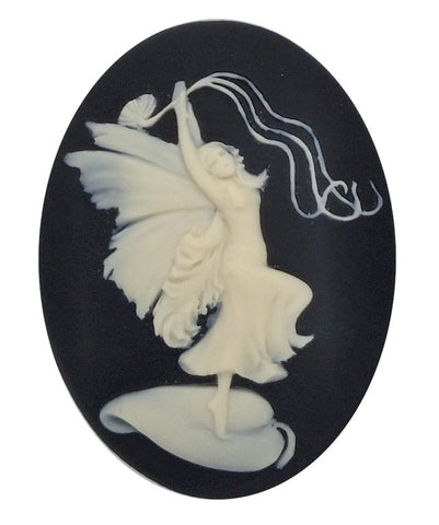 40x30mm Fairy dancing on leaf with ribbon twirler Black Ivory Nymph elf S4077