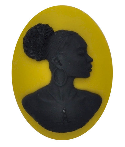 40x30mm African American Woman Black Lady on Yellow Resin Cameo Cabochon S4078