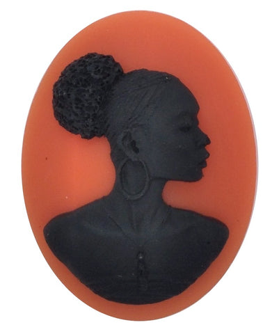 40x30mm African American Woman Black Lady on Orange Resin Cameo Cabochon S4079