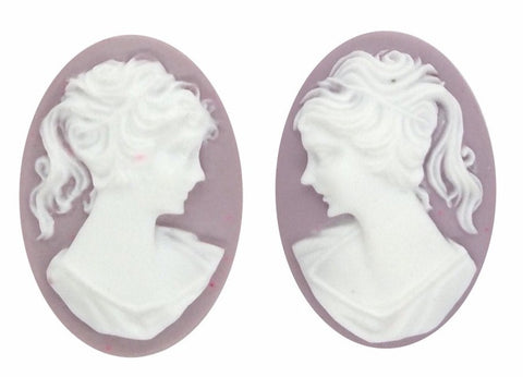 25x18mm lilac and white resin ponytail girl cameo matched pair S4096