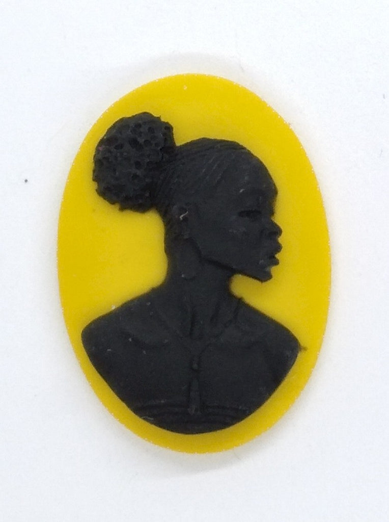 25x18mm African American Black Woman Resin Cameo in yellow S4098