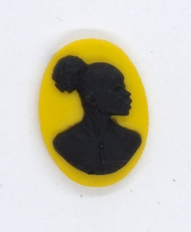 18x13mm African American Black Woman Resin Cameo in yellow S4099