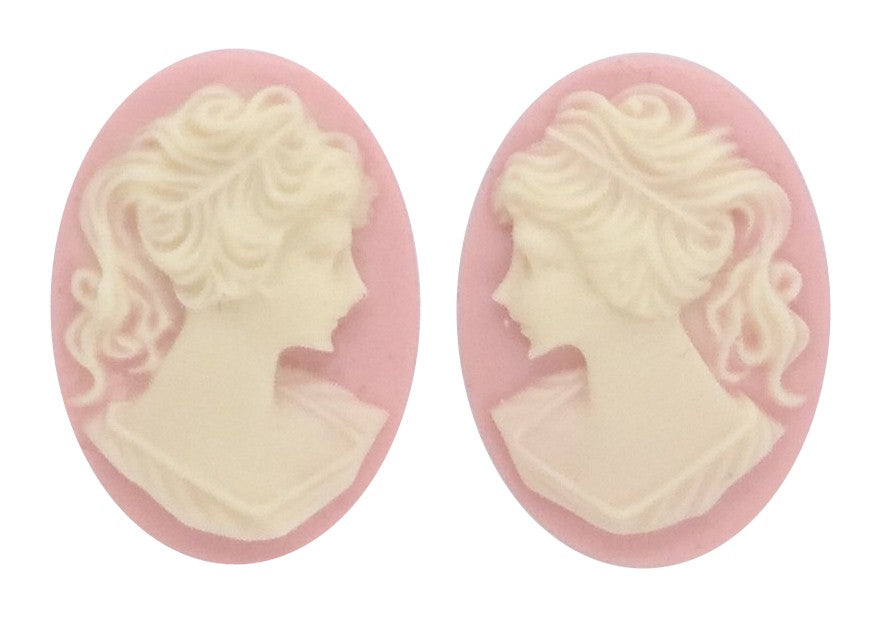 18x13mm pink and IVORY ponytail girl matched pair resin cameos S4103