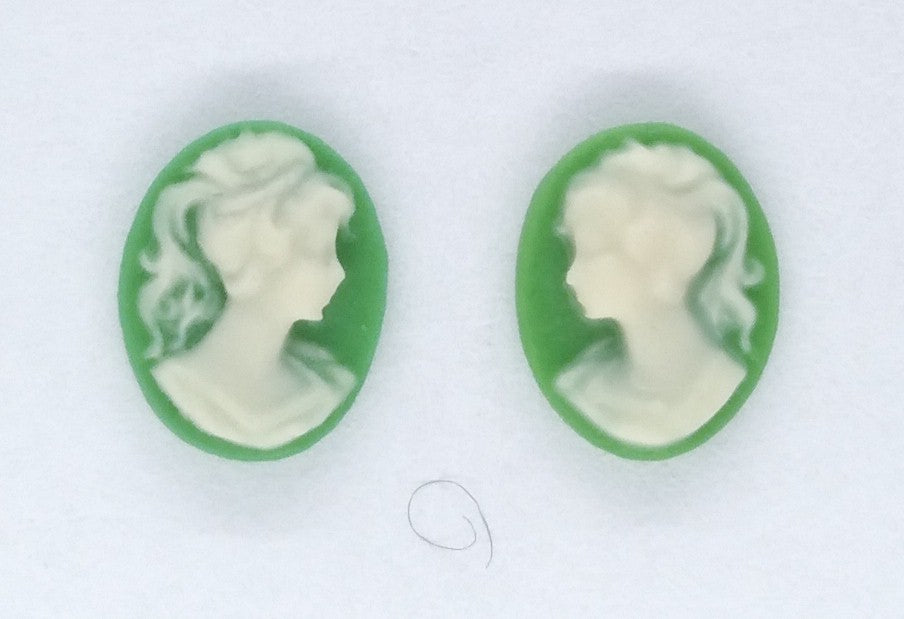 10x8mm Green and Ivory ponytail girl matched pair resin cameos cabochon S4106