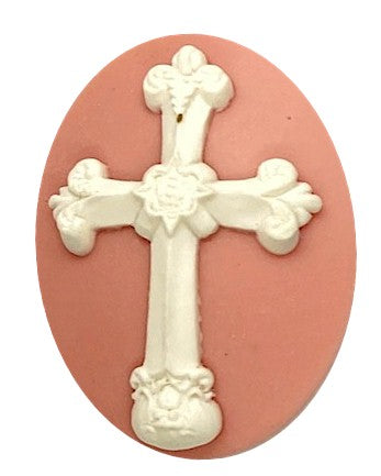 40x30mm Christian Cross Resin Cabochon Cameo Religious Jesus God Symbol Pink S4124G