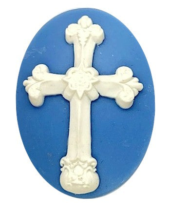 40x30mm Christian Cross Resin Cabochon Cameo Religious Jesus God Symbol Blue S4124H