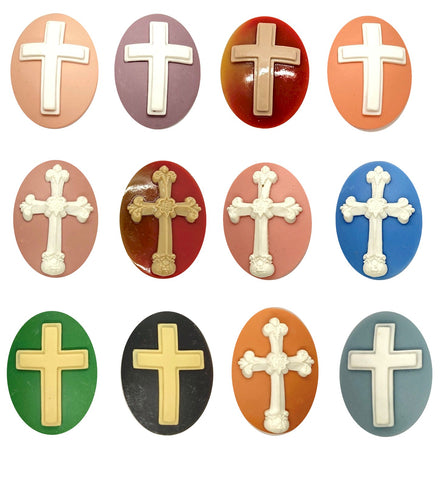 40x30mm Christian Cross Resin Cabochon Cameo Set of 12pcs. Religious Jesus God Symbolic