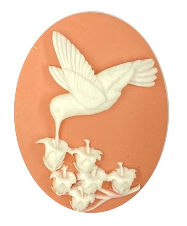 40x30mm Hummingbird Lily of the Valley Peach White Resin Cameo Cabochon S4125A