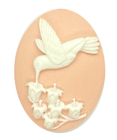 40x30mm Hummingbird Lily of the Valley Pink White Resin Cameo Cabochon S4125D