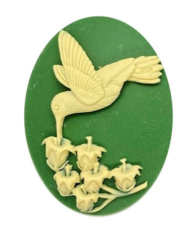 40x30mm Hummingbird Lily of the Valley Green Ivory Resin Cameo Cabochon S4125E