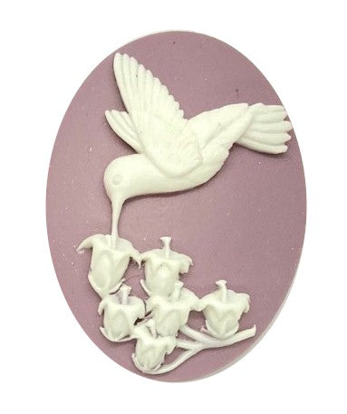 40x30mm Hummingbird Lily of the Valley Lilac White Resin Cameo Cabochon S4125F
