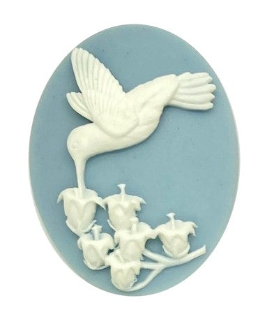 40x30mm Hummingbird Lily of the Valley Blue White Resin Cameo Cabochon S4125H
