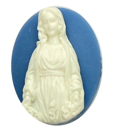 40x30mm Mother Mary Madonna  Blue White Woman Resin Cameo Cabochon S4126A