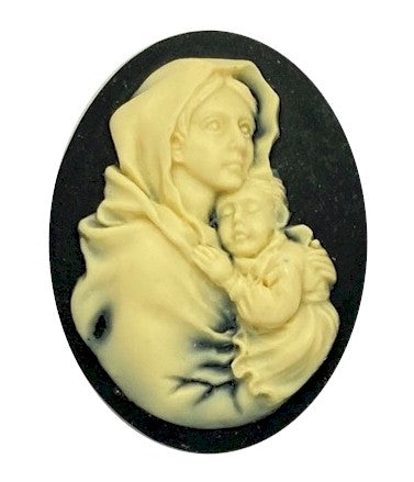 40x30mm Mother Baby Black Ivory Woman Holding Child Resin Cameo S4126B