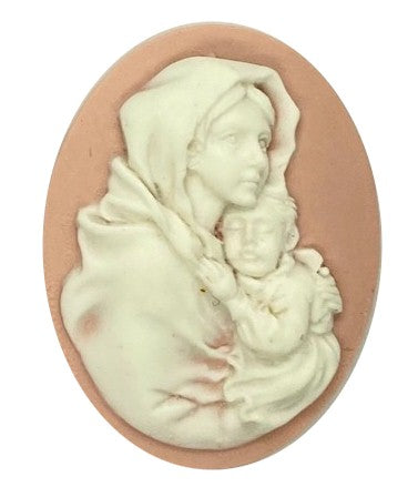 40x30mm Mother Pink White Woman Holding Child Resin Cameo S4126E