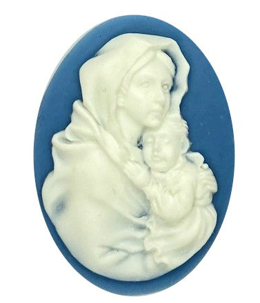 40x30mm Mother Blue White Woman Holding Child Resin Cameo S4126F