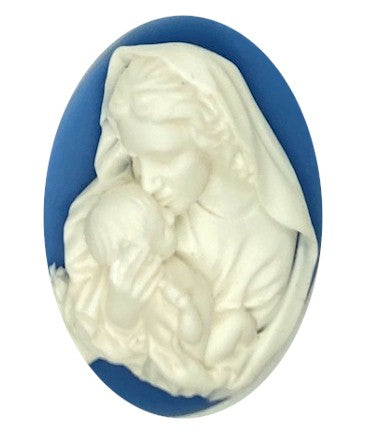 40x30mm Mother Blue White Woman Holding Child Resin Cameo S4126G