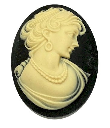 40x30mm Woman with Short Hair and pearls Resin Cameo cabochon  S4129A