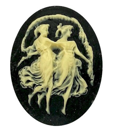 40x30mm Black Ivory Two Girls Dancing Resin Cameo Cabochon S4129E
