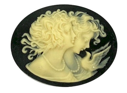 40x30mm Black and Ivory Sisters with Dove Resin Cameo S4129H