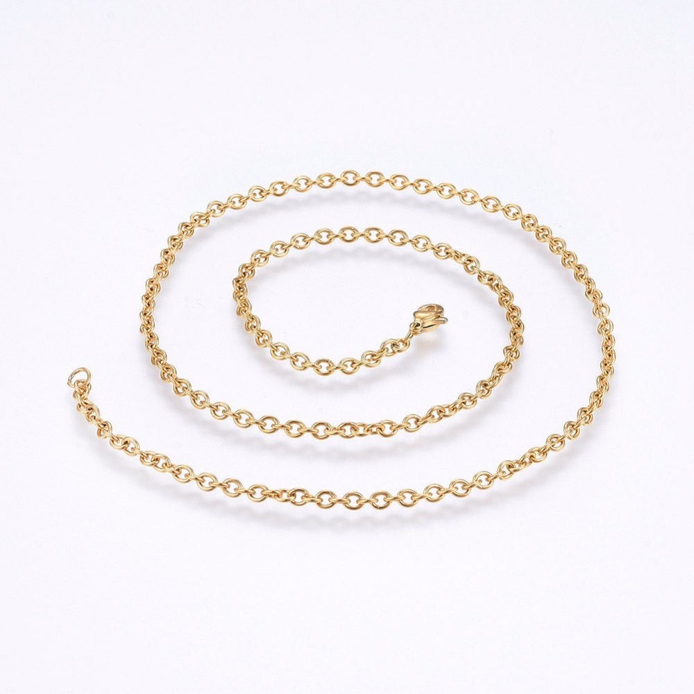 19.5inch Gold Stainless Steel Cable Chain Necklace Links 3.5x3mm Alloy 304 S4088
