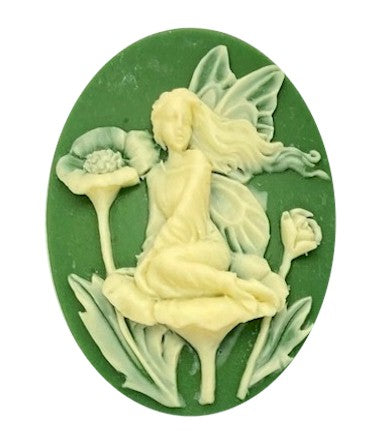 40x30mm Green Ivory Resin Fairy Cameo Cabochon S4123B