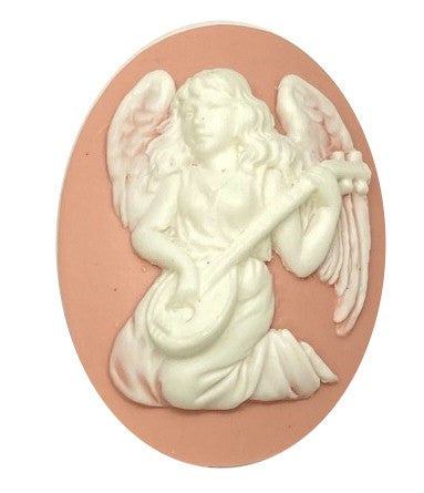 40x30mm Angel playing Lute Resin Cameo Cabochon Pink and White S4128c